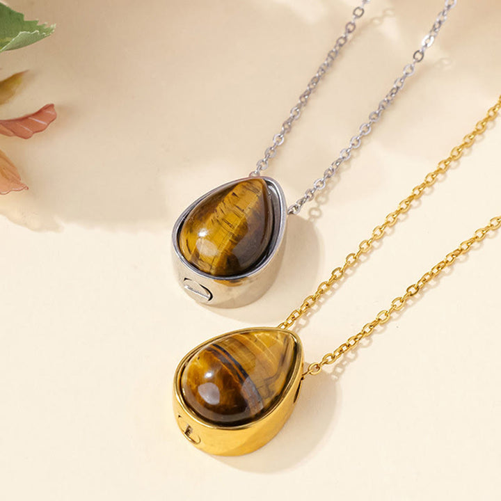 Buddha Stones Collana con ciondolo a forma di goccia in agata blu naturale, quarzo rosa e onice nera con design a equilibrio - image 11