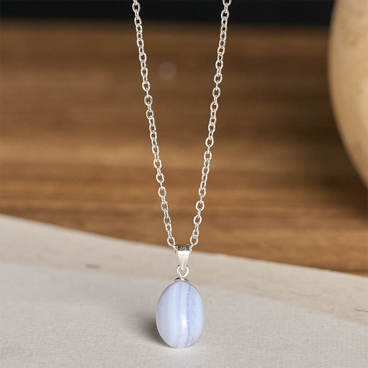 Buddha Stones Collana con ciondolo a catena in agata blu naturale con cristalli di trasparenza - Agata blu naturale (colore e dimensioni possono variare) - image 0