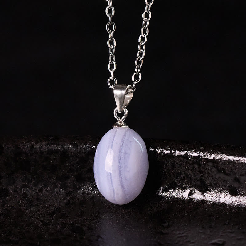 Buddha Stones Collana con ciondolo a catena in agata blu naturale con cristalli di trasparenza - image 1