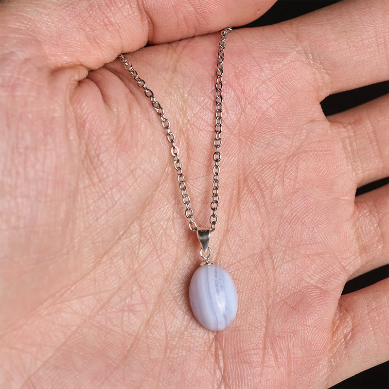 Buddha Stones Collana con ciondolo a catena in agata blu naturale con cristalli di trasparenza - image 5