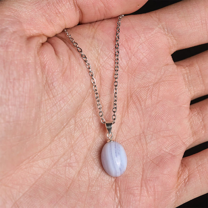 Buddha Stones Collana con ciondolo a catena in agata blu naturale con cristalli di trasparenza - image 5