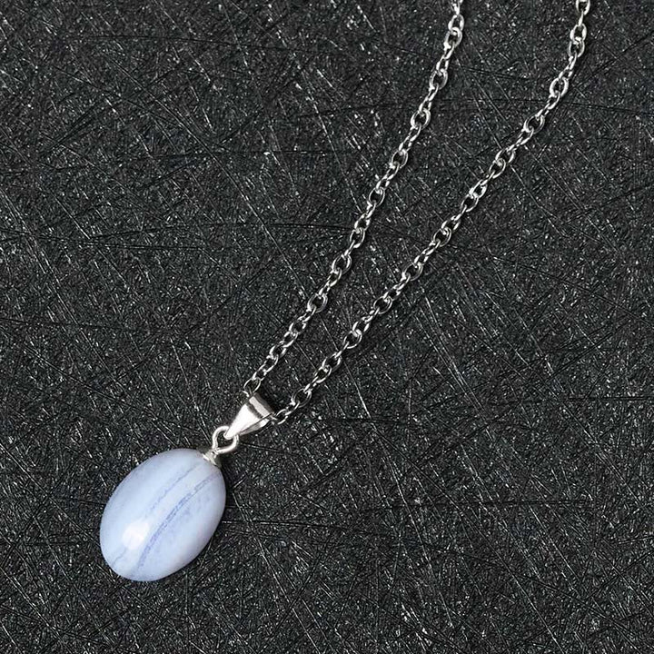 Buddha Stones Collana con ciondolo a catena in agata blu naturale con cristalli di trasparenza - image 4
