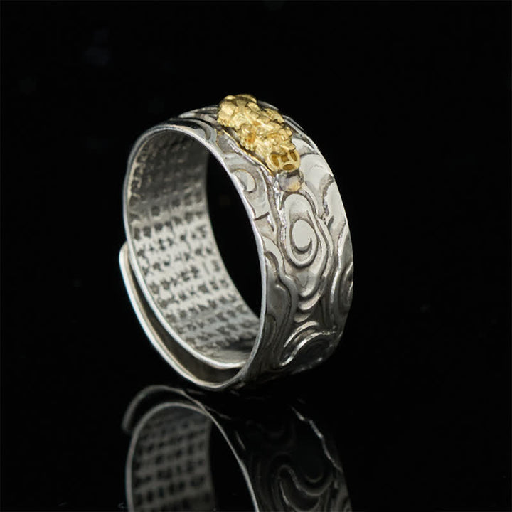Buddha Stones Anello portafortuna regolabile in rame con sutra del cuore Pixiu - image 1