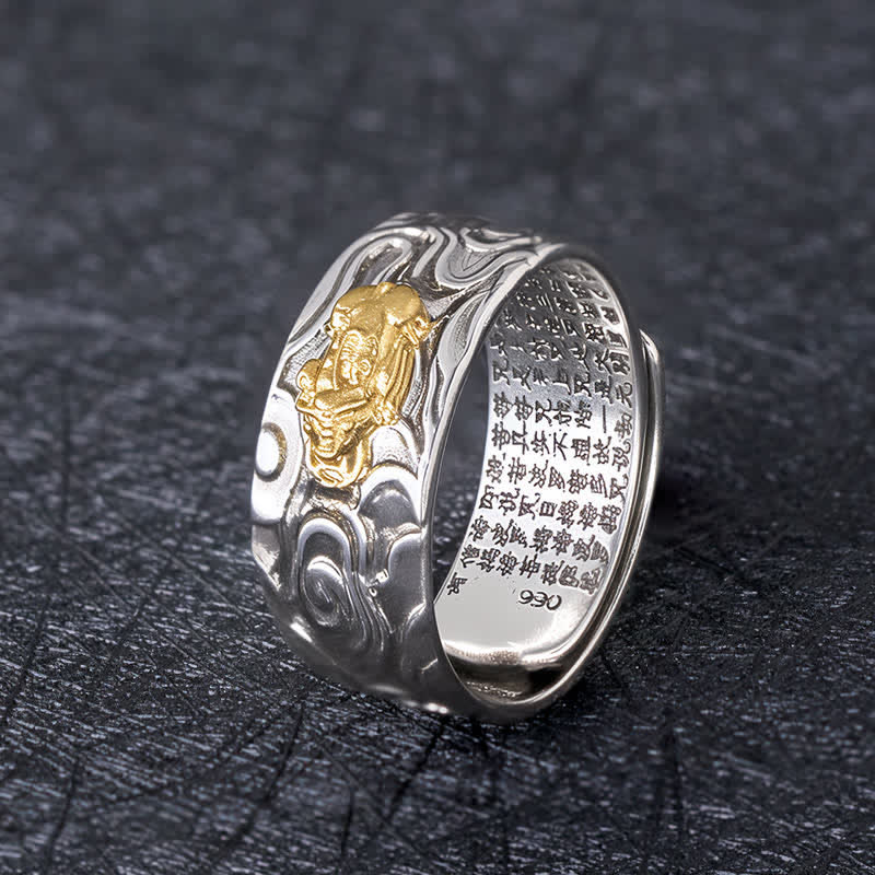 Buddha Stones Anello portafortuna regolabile in rame con sutra del cuore Pixiu - Pixiu d'oro - image 0
