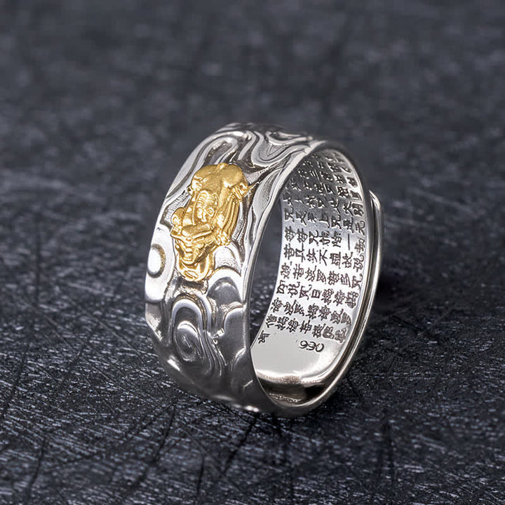 Buddha Stones Anello portafortuna regolabile in rame con sutra del cuore Pixiu - Pixiu d'oro - image 0