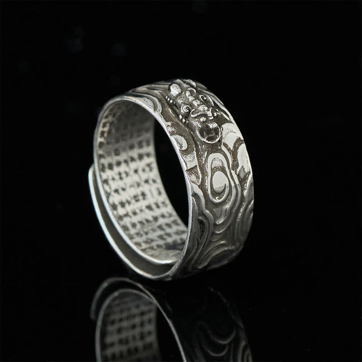 Buddha Stones Anello portafortuna regolabile in rame con sutra del cuore Pixiu - image 8