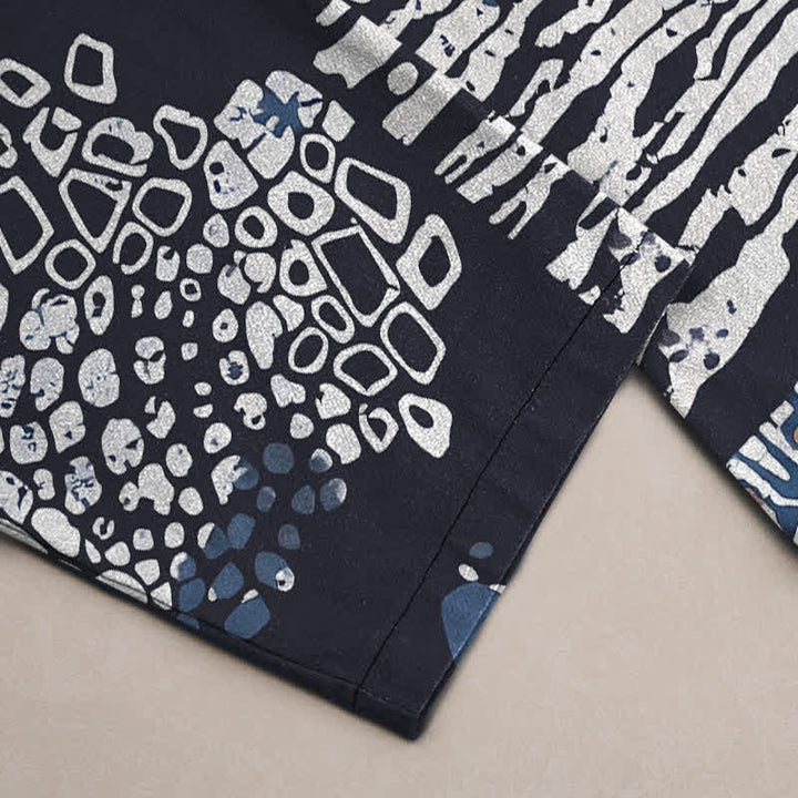 Buddha Stones Pantaloni da uomo affusolati in cotone con motivo patchwork geometrico e tasche. - image 3