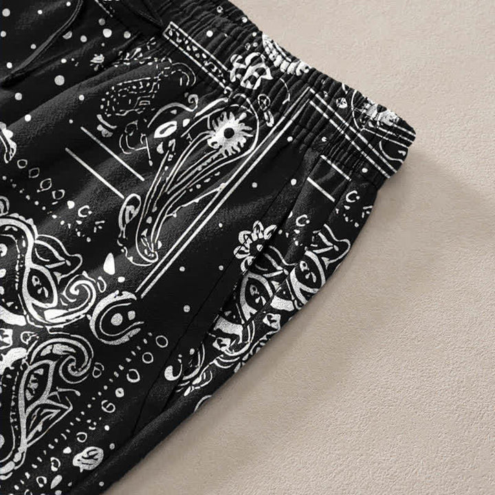 Buddha Stones Pantaloni da uomo affusolati con tasche, in cotone con motivo paisley a fiori di anacardi. - image 2