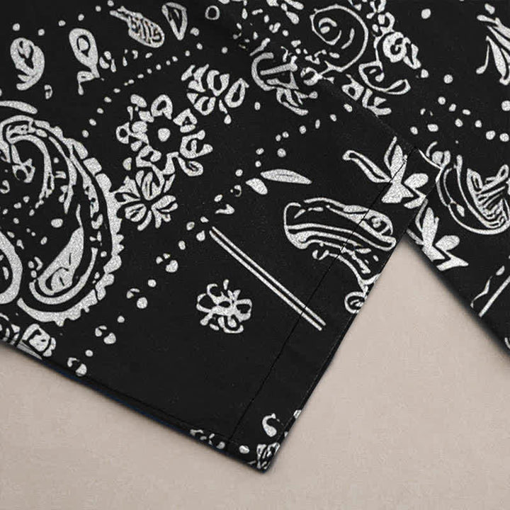 Buddha Stones Pantaloni da uomo affusolati con tasche, in cotone con motivo paisley a fiori di anacardi. - image 3