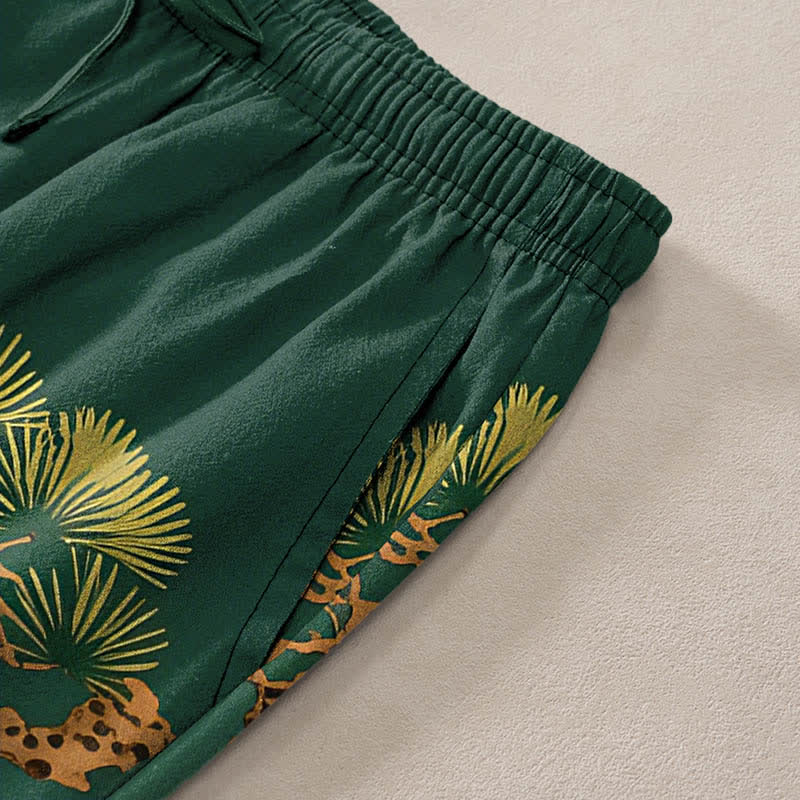 Buddha Stones Pantaloni da uomo affusolati con tasche, in cotone, con motivo paesaggistico "Crane Pine Temple". - image 2