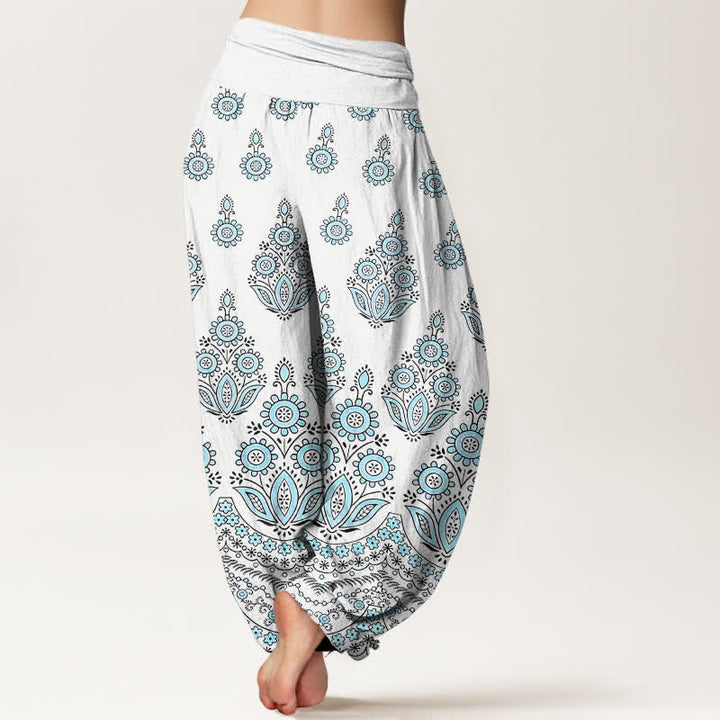 Buddha Stones Pantaloni harem da donna in puro cotone con motivo floreale mandala e vita elasticizzata. - image 2