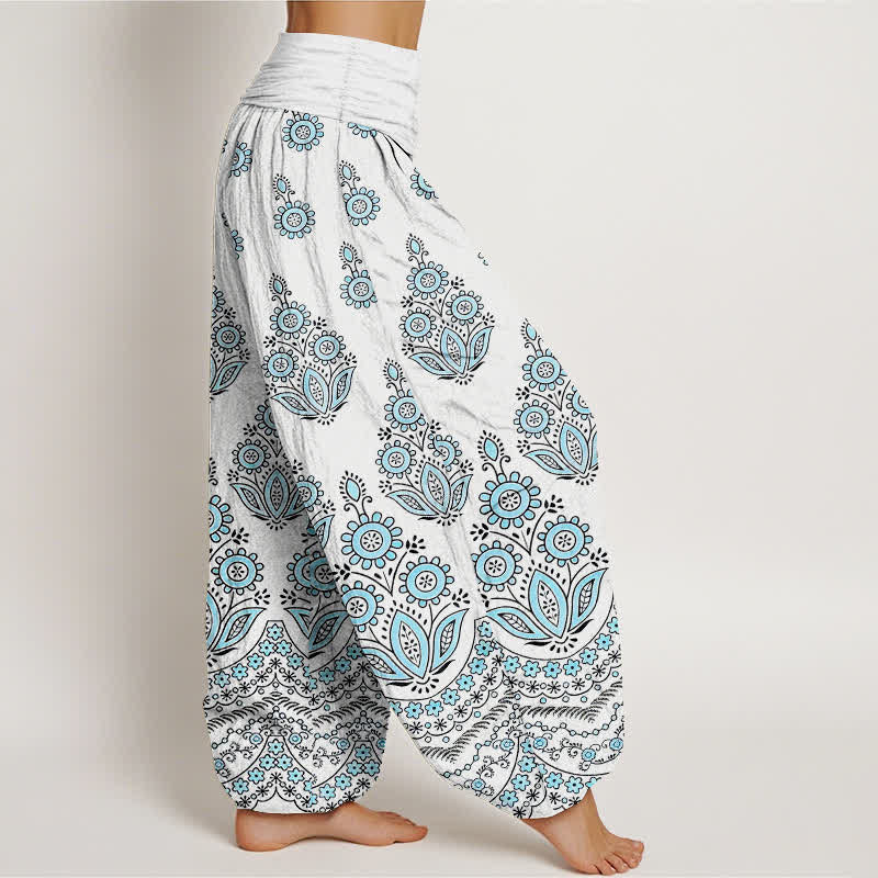 Buddha Stones Pantaloni harem da donna in puro cotone con motivo floreale mandala e vita elasticizzata. - image 1