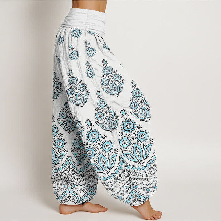Buddha Stones Pantaloni harem da donna in puro cotone con motivo floreale mandala e vita elasticizzata. - image 1
