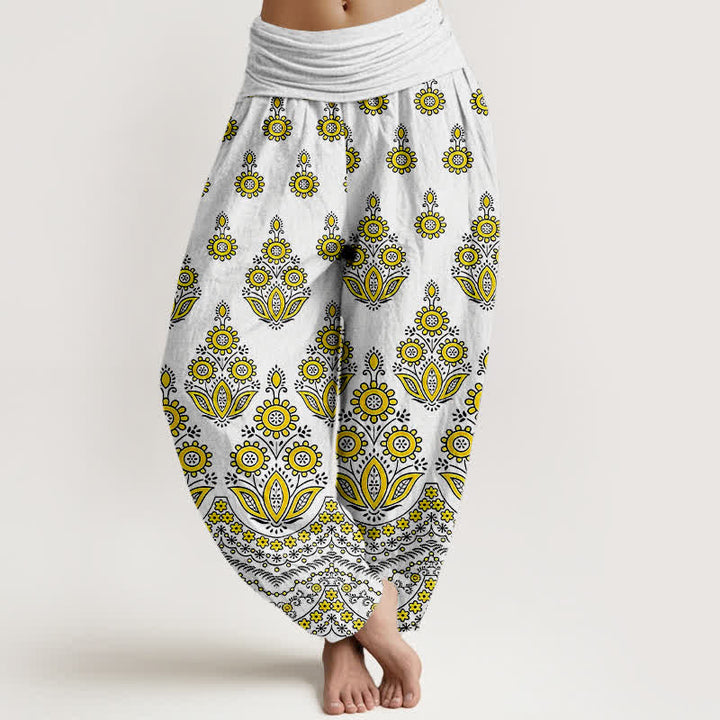 Buddha Stones Pantaloni harem da donna in puro cotone con motivo floreale mandala e vita elasticizzata. - Giallo - US16, UK/AU20, EU48 (3XL) - image 3