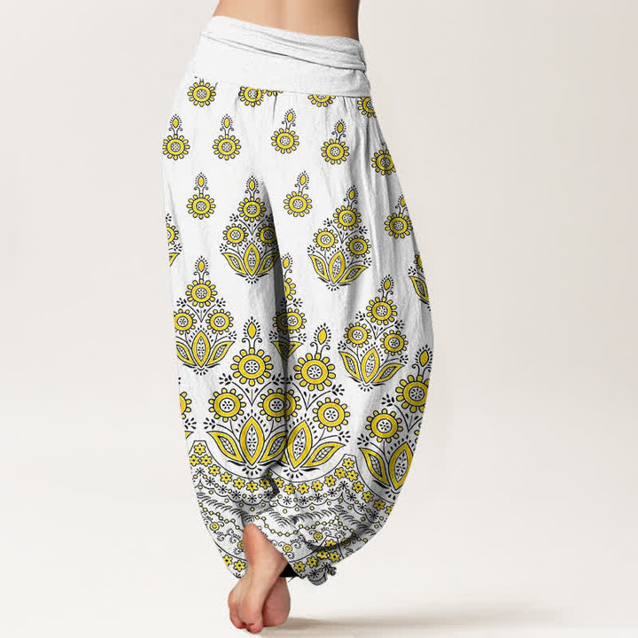 Buddha Stones Pantaloni harem da donna in puro cotone con motivo floreale mandala e vita elasticizzata. - image 5
