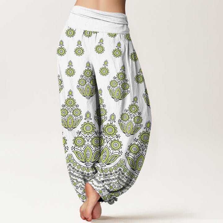 Buddha Stones Pantaloni harem da donna in puro cotone con motivo floreale mandala e vita elasticizzata. - image 8