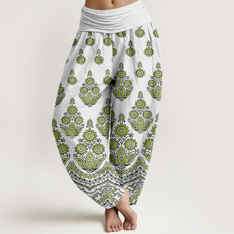 Buddha Stones Pantaloni harem da donna in puro cotone con motivo floreale mandala e vita elasticizzata. - Verde chiaro - US16, UK/AU20, EU48 (3XL) - image 6