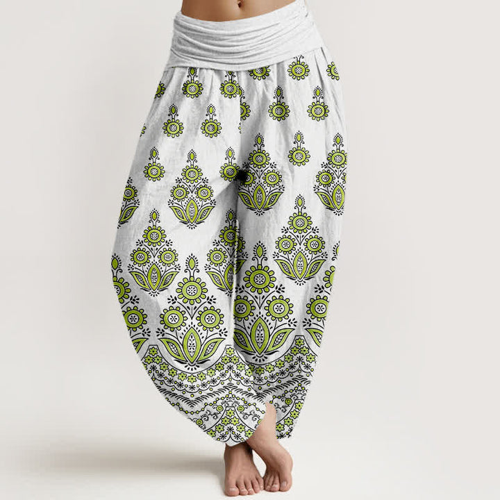 Buddha Stones Pantaloni harem da donna in puro cotone con motivo floreale mandala e vita elasticizzata. - Verde chiaro - US16, UK/AU20, EU48 (3XL) - image 6
