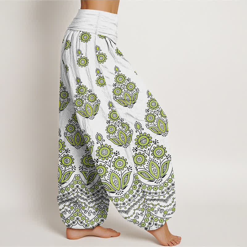 Buddha Stones Pantaloni harem da donna in puro cotone con motivo floreale mandala e vita elasticizzata. - image 7