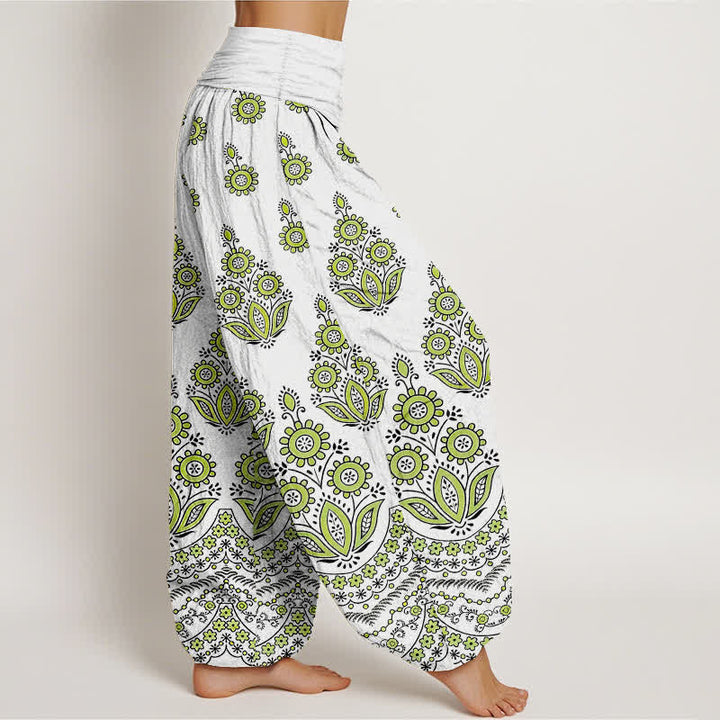 Buddha Stones Pantaloni harem da donna in puro cotone con motivo floreale mandala e vita elasticizzata. - image 7