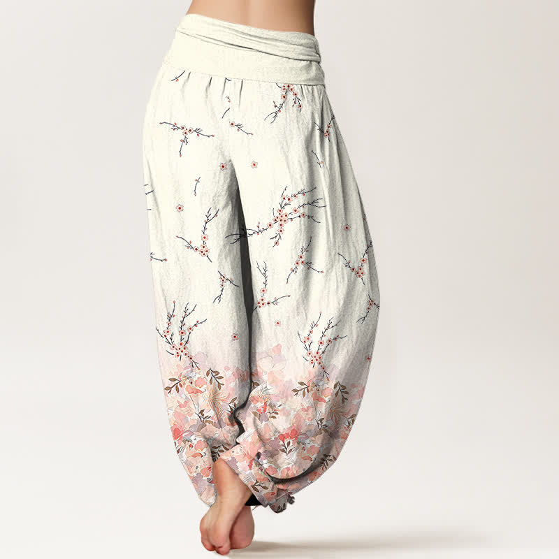Buddha Stones Pantaloni harem da donna in cotone con motivo floreale boho a piccoli rami e elastico in vita. - image 5