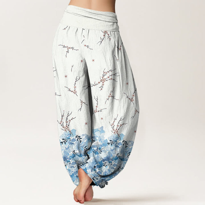 Buddha Stones Pantaloni harem da donna in cotone con motivo floreale boho a piccoli rami e elastico in vita. - image 8