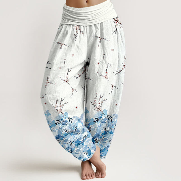 Buddha Stones Pantaloni harem da donna in cotone con motivo floreale boho a piccoli rami e elastico in vita. - Azzurro cielo chiaro - US16, UK/AU20, EU48 (3XL) - image 6