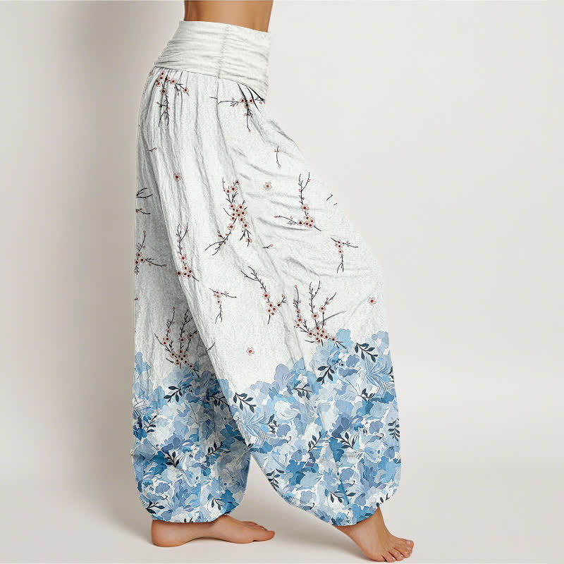 Buddha Stones Pantaloni harem da donna in cotone con motivo floreale boho a piccoli rami e elastico in vita. - image 7