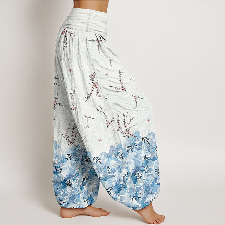 Buddha Stones Pantaloni harem da donna in cotone con motivo floreale boho a piccoli rami e elastico in vita. - image 7