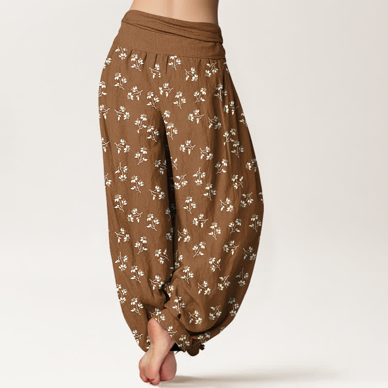 Buddha Stones Pantaloni harem da donna in cotone con stampa floreale bianca a piccoli motivi e vita elasticizzata. - image 2