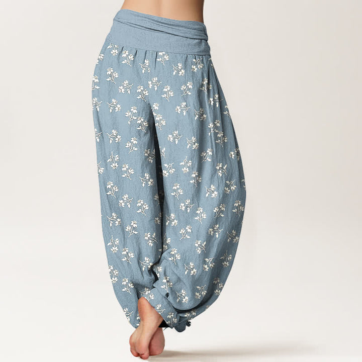 Buddha Stones Pantaloni harem da donna in cotone con stampa floreale bianca a piccoli motivi e vita elasticizzata. - image 8