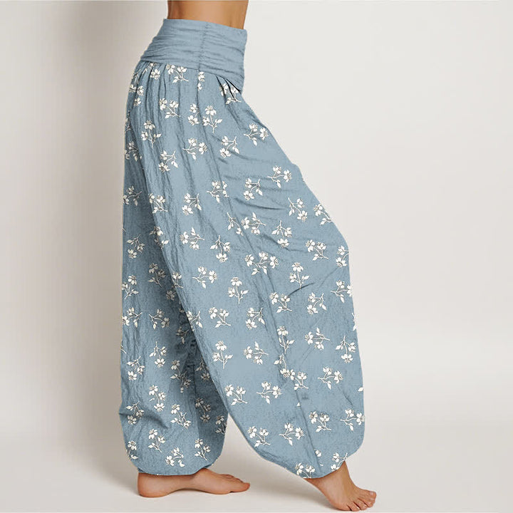 Buddha Stones Pantaloni harem da donna in cotone con stampa floreale bianca a piccoli motivi e vita elasticizzata. - image 7