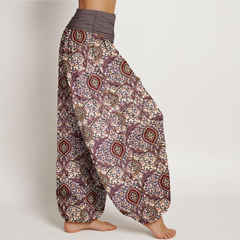 Buddha Stones Pantaloni harem da donna in puro cotone con motivo paisley a rombi e vita elasticizzata. - image 4