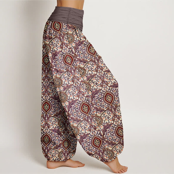 Buddha Stones Pantaloni harem da donna in puro cotone con motivo paisley a rombi e vita elasticizzata. - image 4