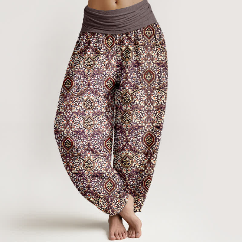 Buddha Stones Pantaloni harem da donna in puro cotone con motivo paisley a rombi e vita elasticizzata. - Marrone - US16, UK/AU20, EU48 (3XL) - image 3