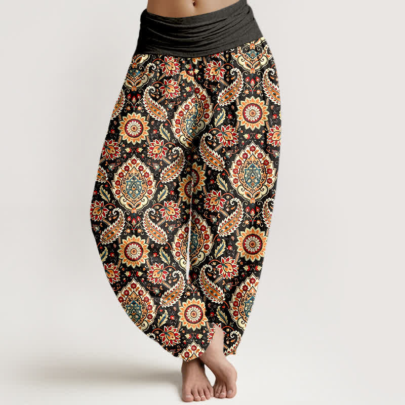 Buddha Stones Pantaloni harem da donna in cotone con motivo mandala paisley e elastico in vita. - Nero - US16, UK/AU20, EU48 (3XL) - image 0