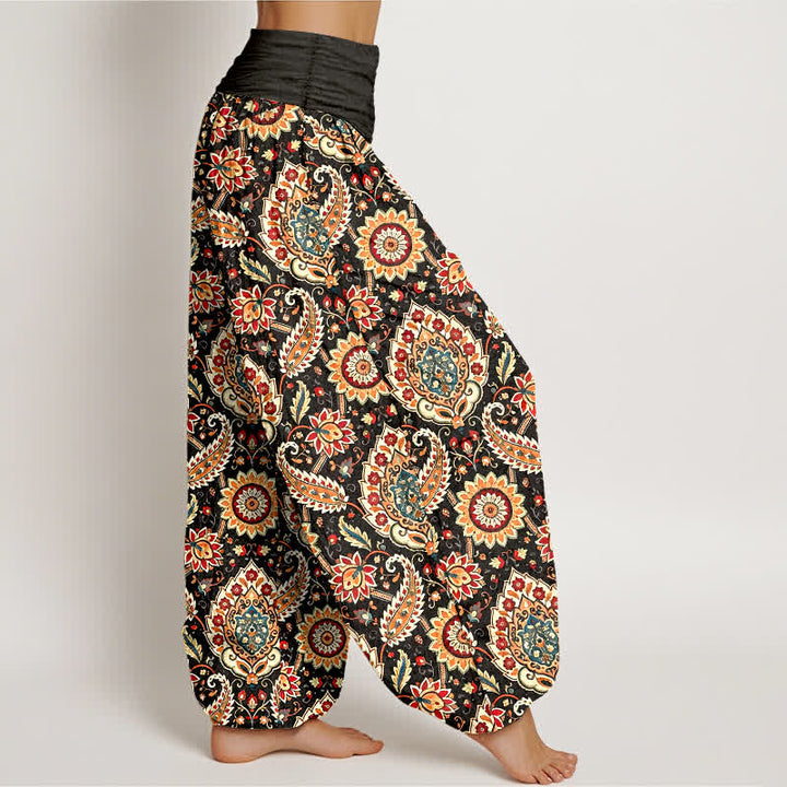 Buddha Stones Pantaloni harem da donna in cotone con motivo mandala paisley e elastico in vita. - image 1