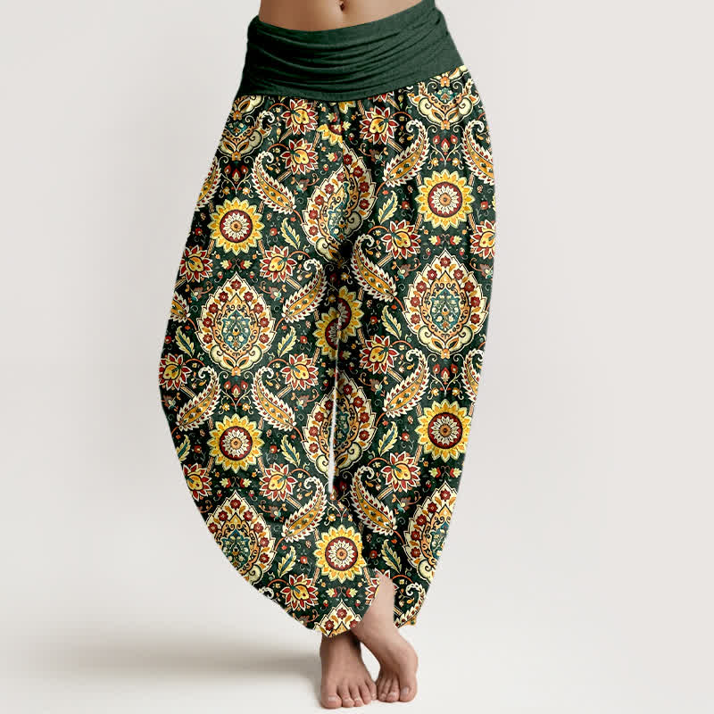 Buddha Stones Pantaloni harem da donna in cotone con motivo mandala paisley e elastico in vita. - Verde scuro - US16, UK/AU20, EU48 (3XL) - image 3