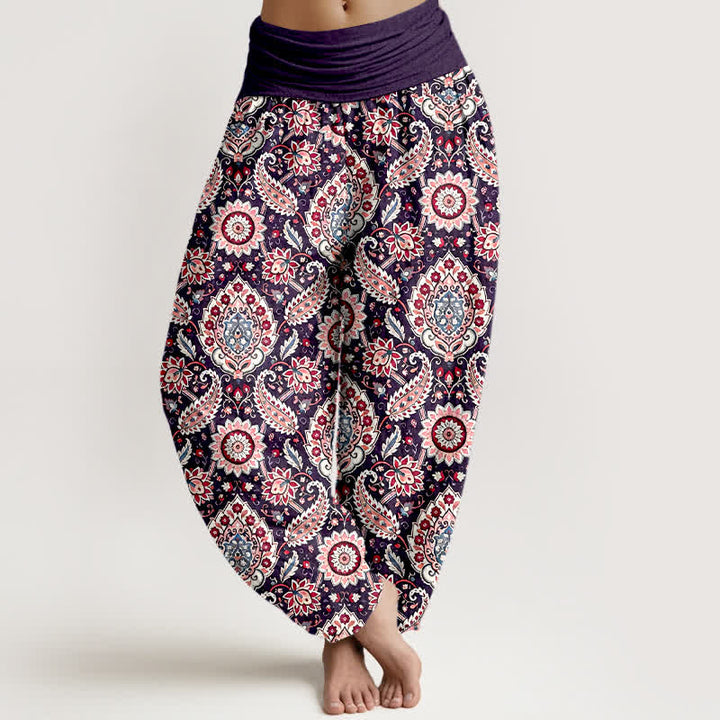 Buddha Stones Pantaloni harem da donna in cotone con motivo mandala paisley e elastico in vita. - Viola - US16, UK/AU20, EU48 (3XL) - image 6