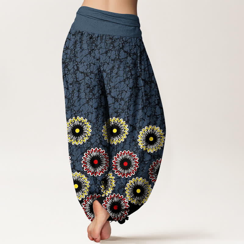 Buddha Stones Pantaloni harem da donna in puro cotone con motivo floreale a raggiera e vita elasticizzata. - image 2