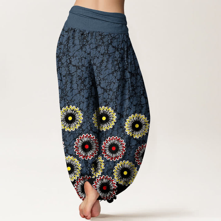 Buddha Stones Pantaloni harem da donna in puro cotone con motivo floreale a raggiera e vita elasticizzata. - image 2