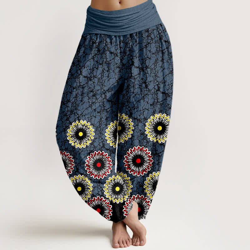 Buddha Stones Pantaloni harem da donna in puro cotone con motivo floreale a raggiera e vita elasticizzata. - Blu scuro - US16, UK/AU20, EU48 (3XL) - image 0