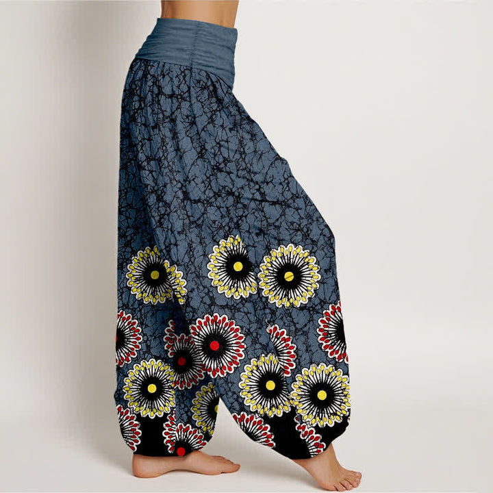Buddha Stones Pantaloni harem da donna in puro cotone con motivo floreale a raggiera e vita elasticizzata. - image 1