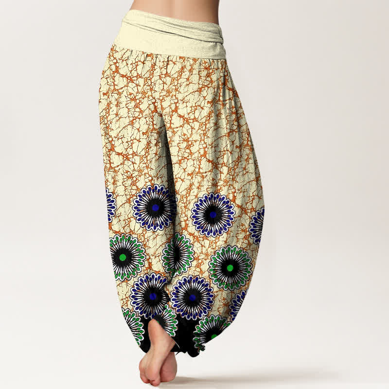 Buddha Stones Pantaloni harem da donna in puro cotone con motivo floreale a raggiera e vita elasticizzata. - image 5