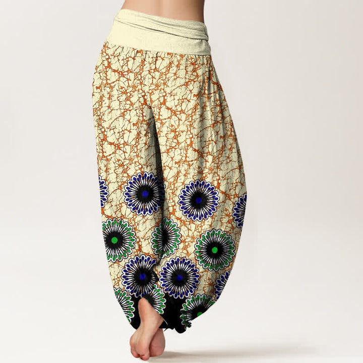 Buddha Stones Pantaloni harem da donna in puro cotone con motivo floreale a raggiera e vita elasticizzata. - image 5