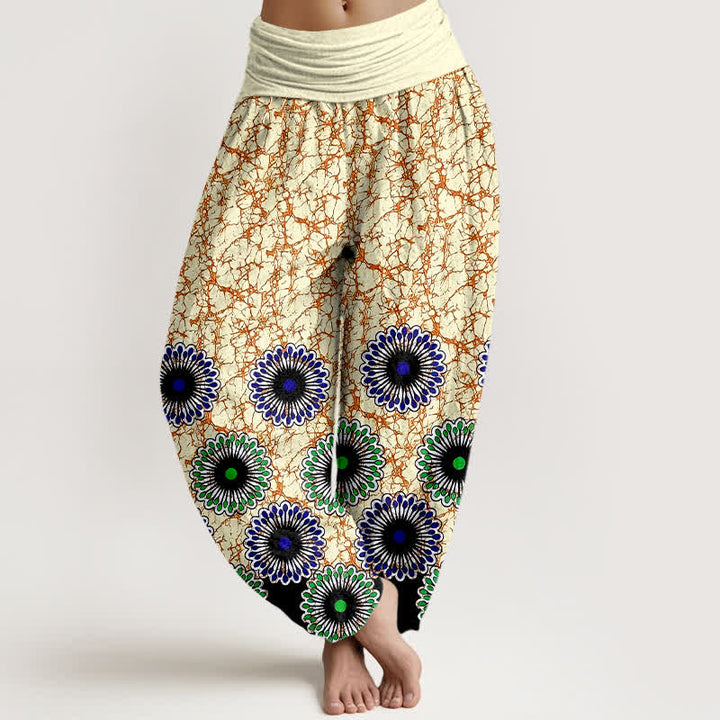 Buddha Stones Pantaloni harem da donna in puro cotone con motivo floreale a raggiera e vita elasticizzata. - Verga d'oro - US16, UK/AU20, EU48 (3XL) - image 3