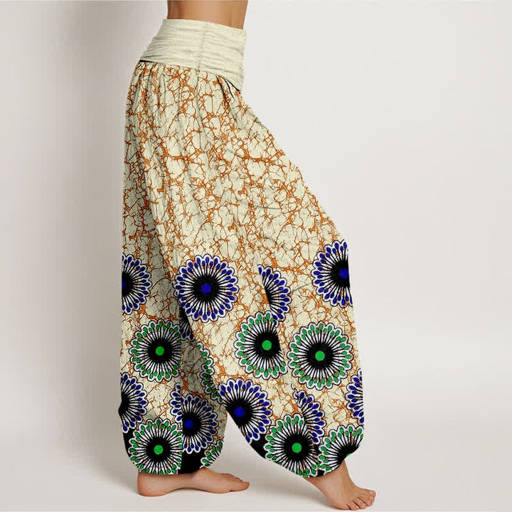 Buddha Stones Pantaloni harem da donna in puro cotone con motivo floreale a raggiera e vita elasticizzata. - image 4