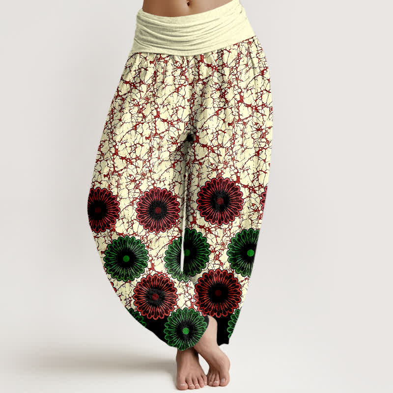 Buddha Stones Pantaloni harem da donna in puro cotone con motivo floreale a raggiera e vita elasticizzata. - Rosso scuro - US16, UK/AU20, EU48 (3XL) - image 6