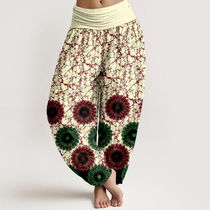 Buddha Stones Pantaloni harem da donna in puro cotone con motivo floreale a raggiera e vita elasticizzata. - Rosso scuro - US16, UK/AU20, EU48 (3XL) - image 6