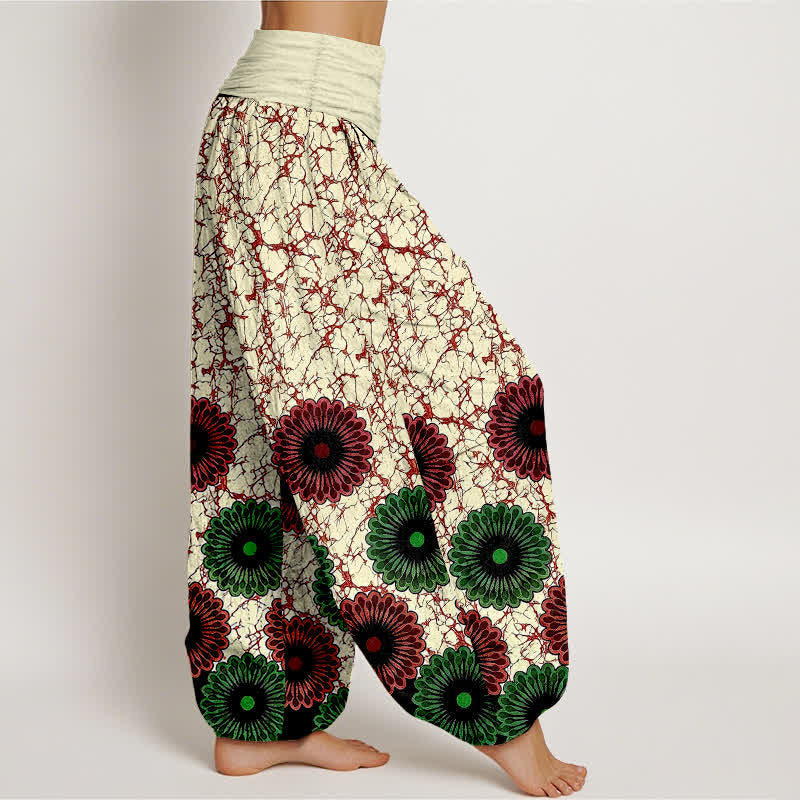 Buddha Stones Pantaloni harem da donna in puro cotone con motivo floreale a raggiera e vita elasticizzata. - image 7